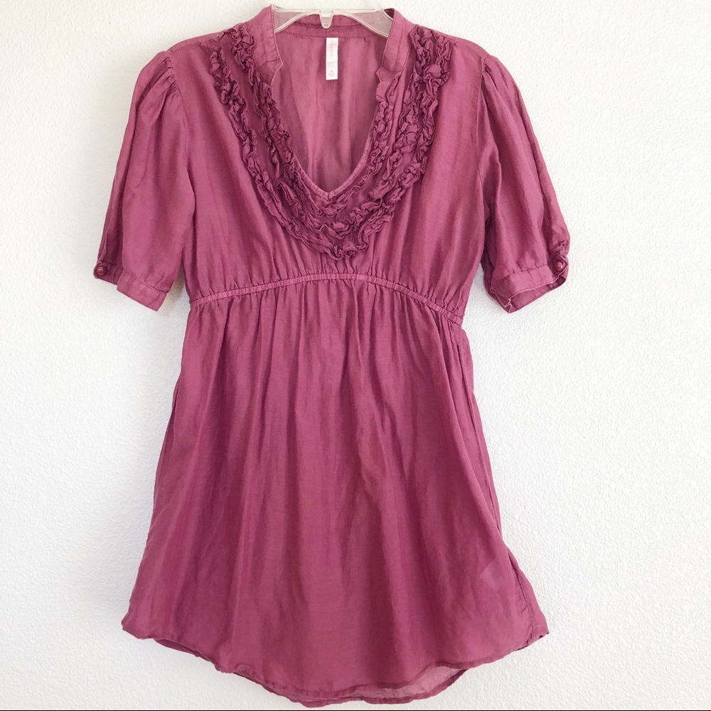 Xhillaration Purple Sheer Ruffle V-neck Top S